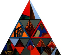 Cyberurban en triángulos. Futuristische farbenfrohe abstrakte konstruktivistische Malerei.
