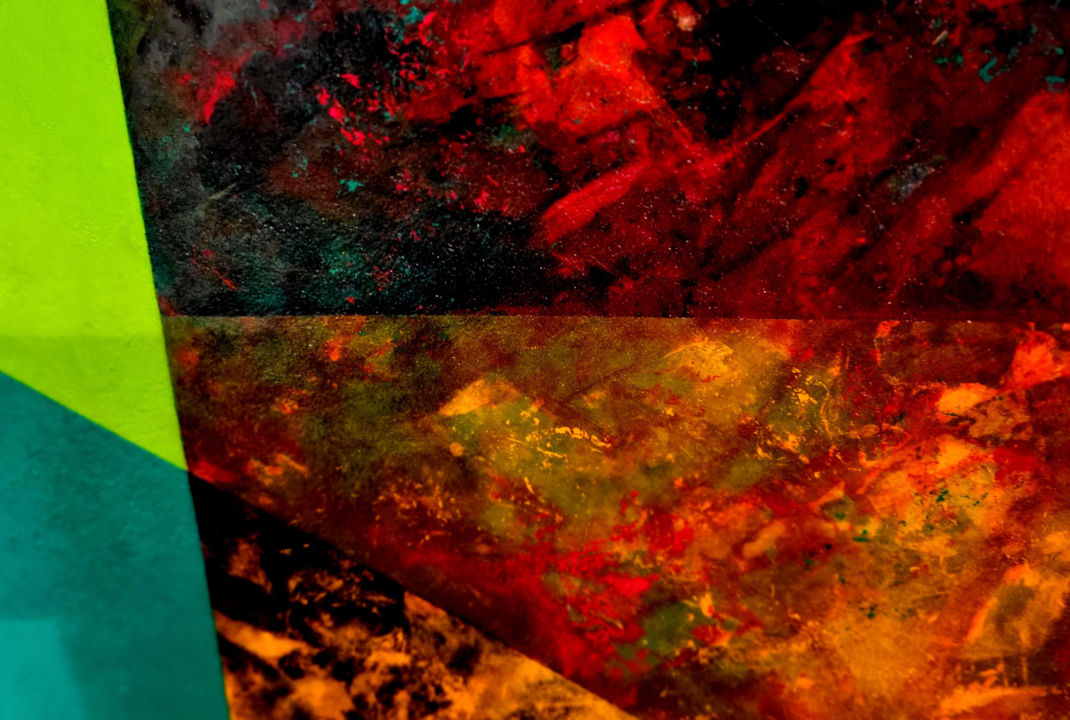 Texcollage (M11). Peinture géométrique abstraite colorée
Technique mixte sur panneau de bois, 2015.
Dimensions en cm : 87 x 47 x 5 cm. (Sans cadre 80x40 cm.)
En pouces : 34.25