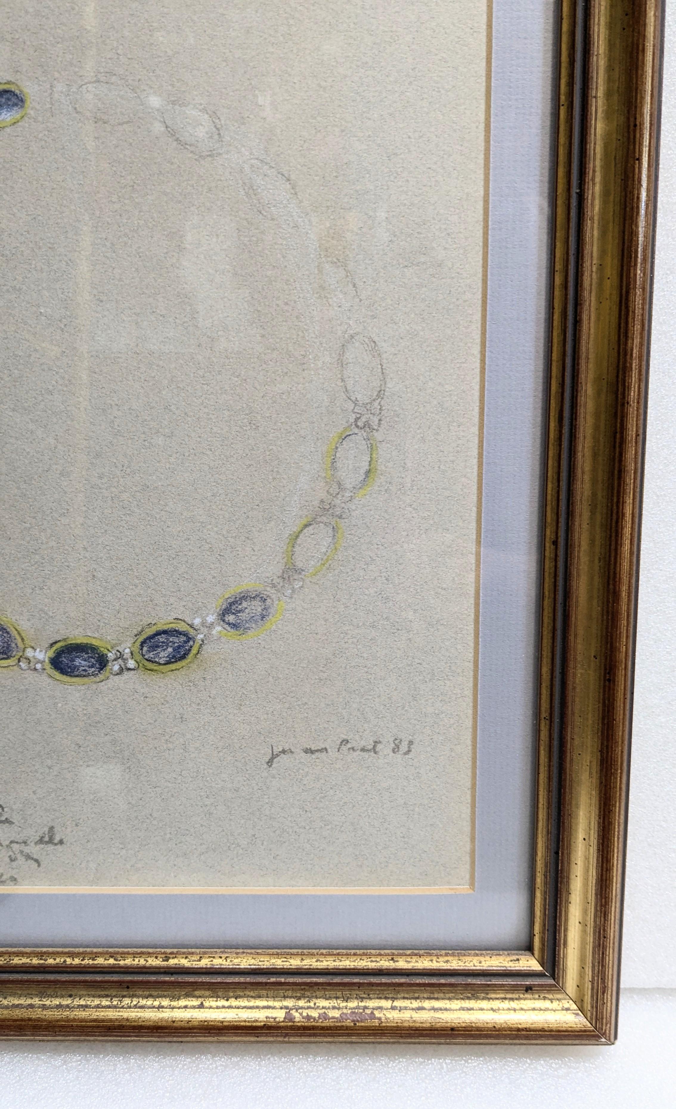 Juan Prats, Collier de lapis-lazuli, or et diamants dessin au crayon conté 1983 Excellent état - En vente à Bilbao, ES