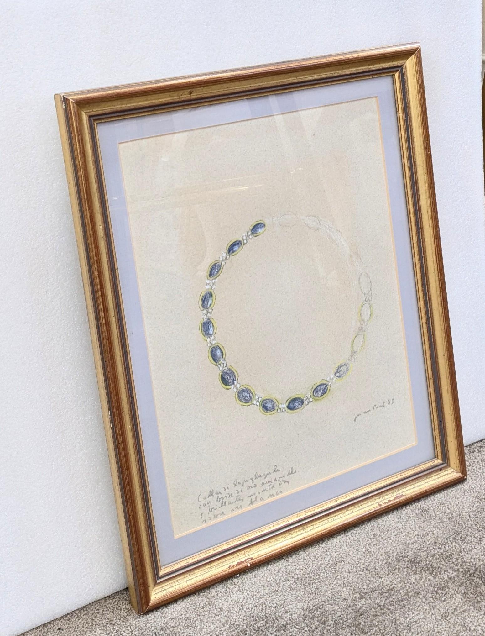 Juan Prats, Collier de lapis-lazuli, or et diamants dessin au crayon conté 1983 en vente 1