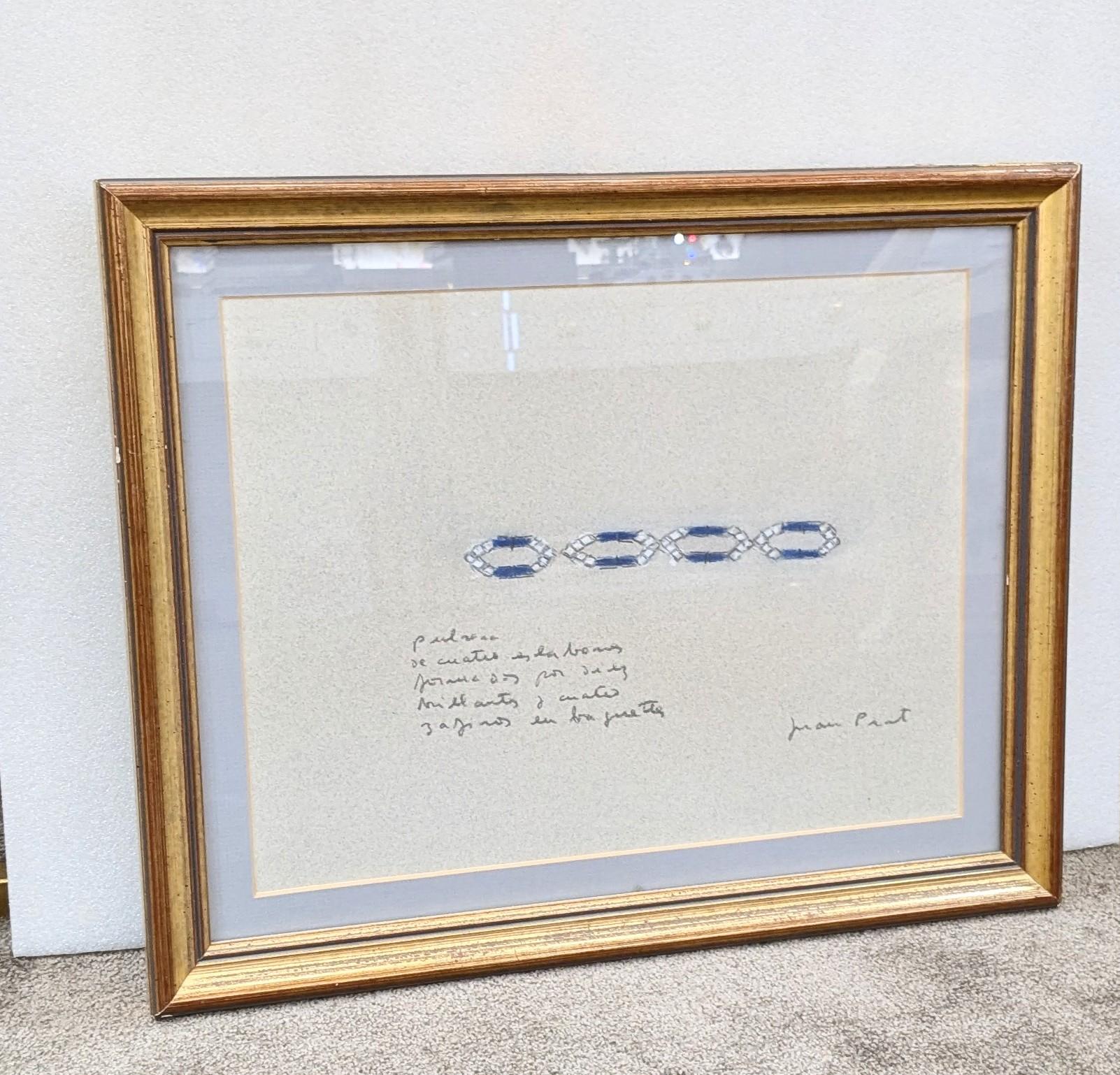 Juan Prat, bracelet en or blanc et saphirs  dessin au crayon conté 1983 Unisexe en vente