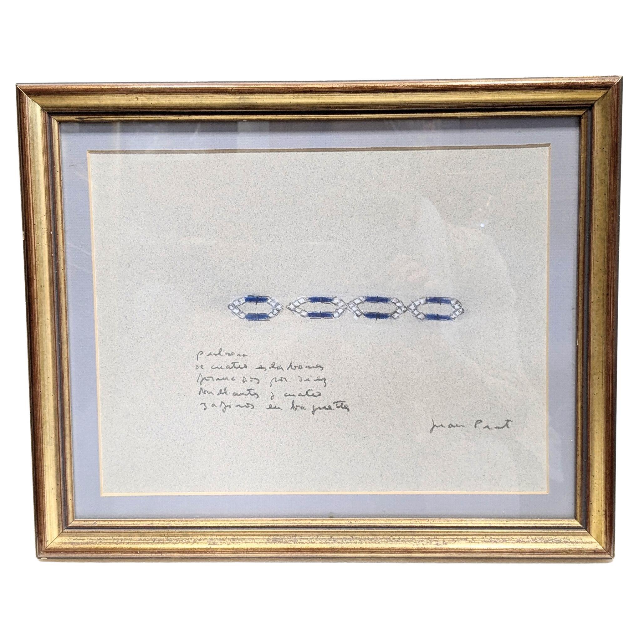 Juan Prat, White Gold and Sapphire Bracelet,  drawing in conté pencil 1983