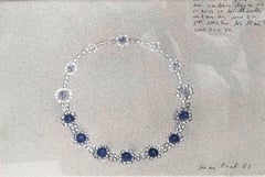 Juan Prat, Collana in oro bianco e zaffiri, disegno a matita conté 1983