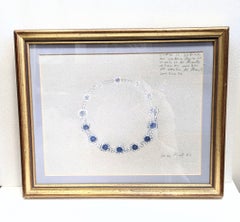 Juan Prat, White Gold and Sapphire Necklace, drawing in conté pencil 1983