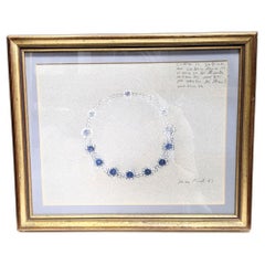 Juan Prat, White Gold and Sapphire Necklace,  drawing in conté pencil 1983