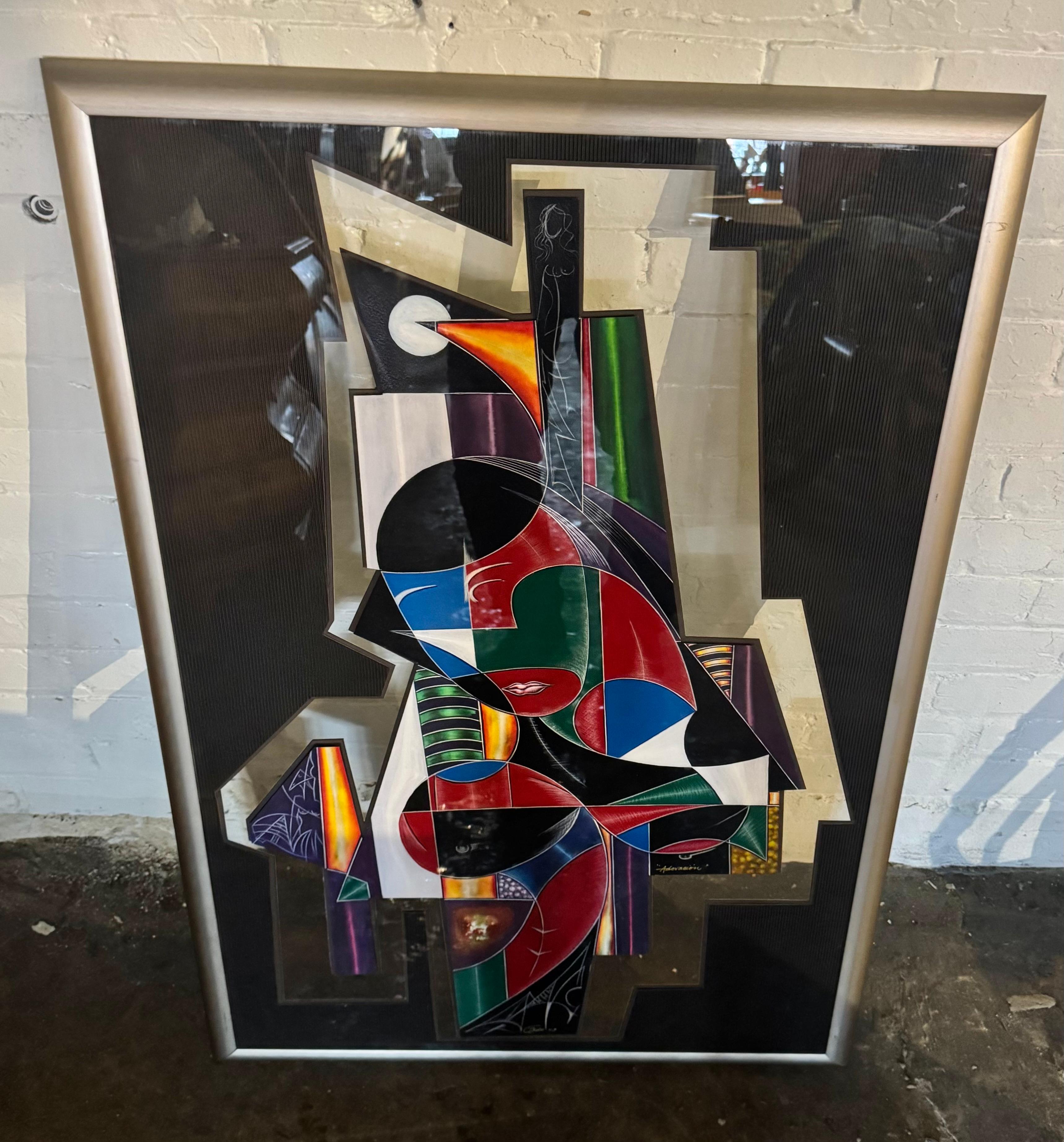 Juan Quevedo original muliti media zeitgenössische kubistische Malerei c.2003 (Moderne der Mitte des Jahrhunderts) im Angebot