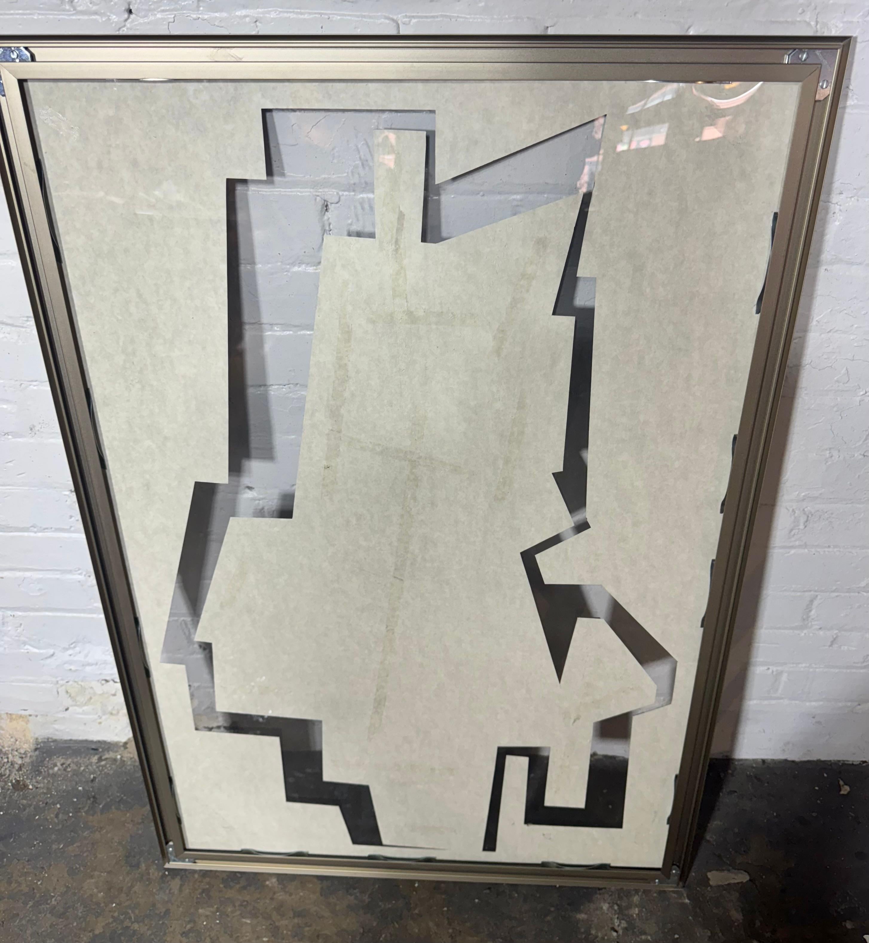 Juan Quevedo original muliti media zeitgenössische kubistische Malerei c.2003 im Zustand „Gut“ im Angebot in Buffalo, NY