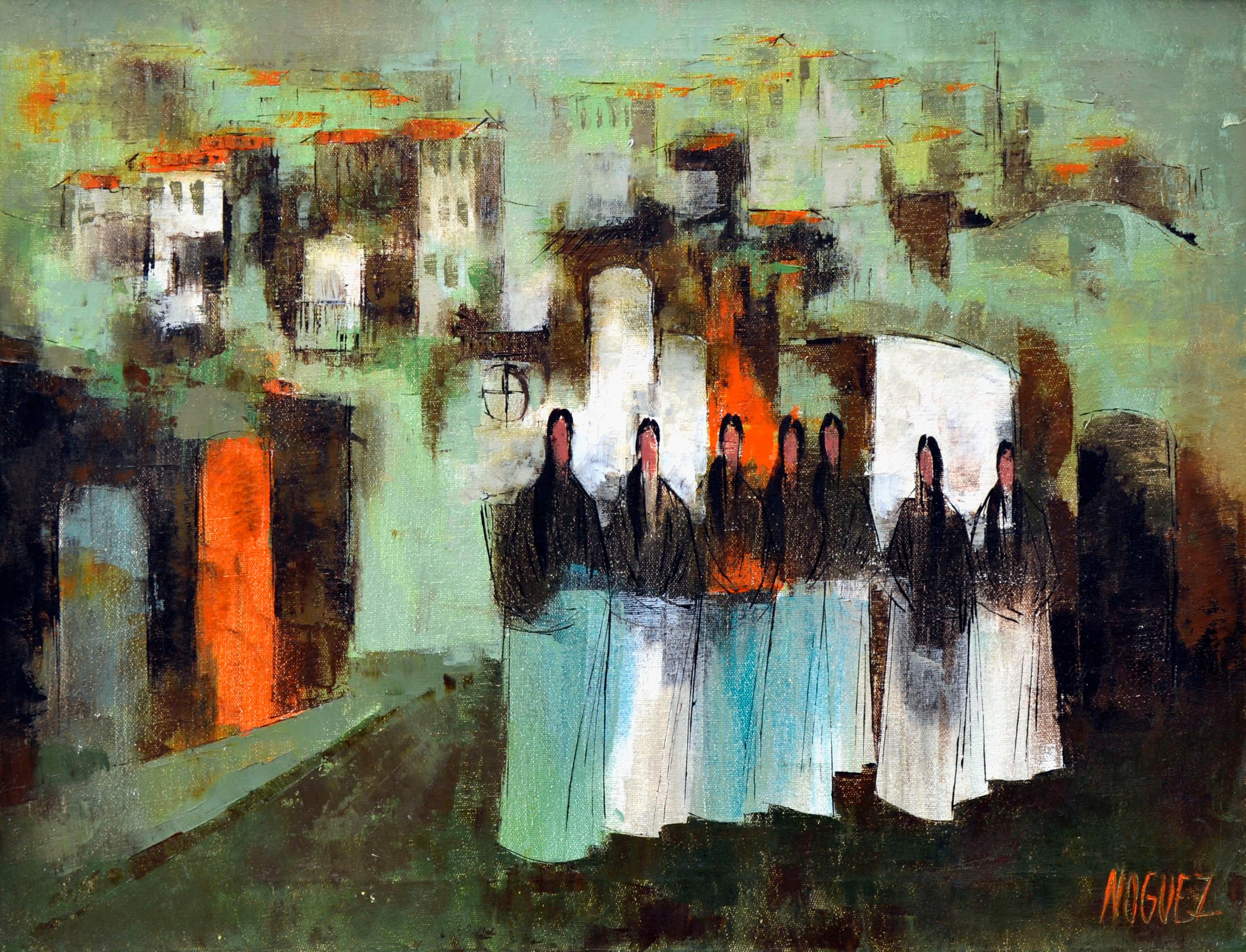 Mid Century Abstracted Figurative Landscape  - Painting by Juan R. Noguez