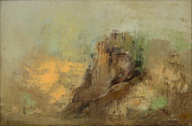 Mid Century Small Horizontal Abstract Landscape, Southwest Desert Earthtones - Painting by Juan R. Noguez