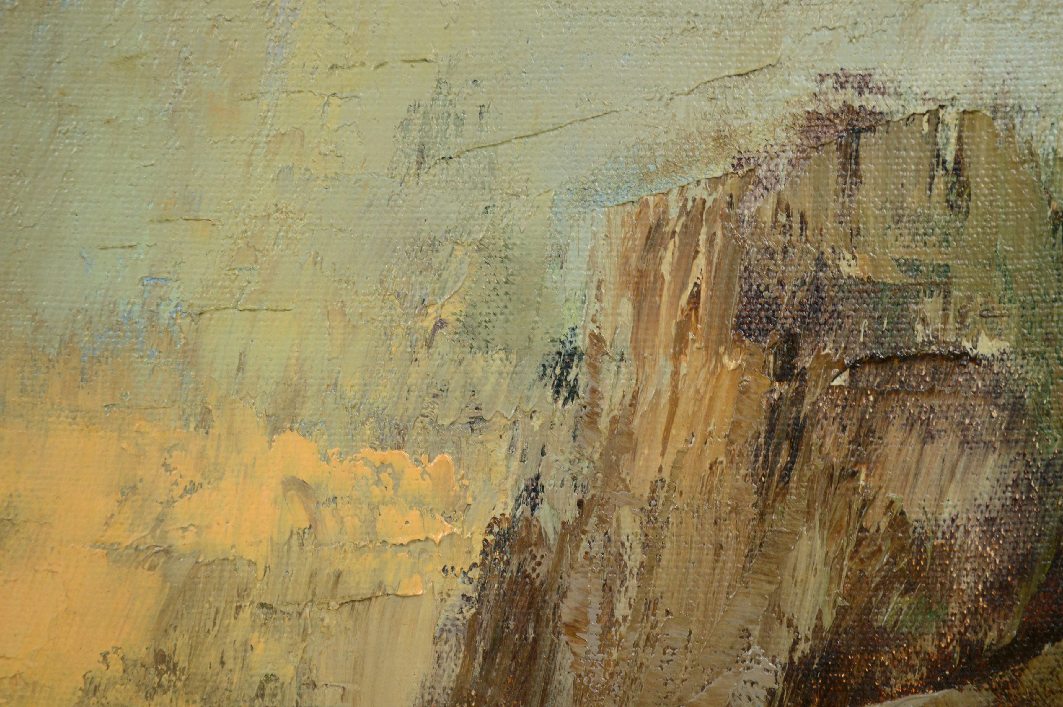 Mid Century Small Horizontal Abstract Landscape, Southwest Desert Earthtones - Expressionist Painting by Juan R. Noguez