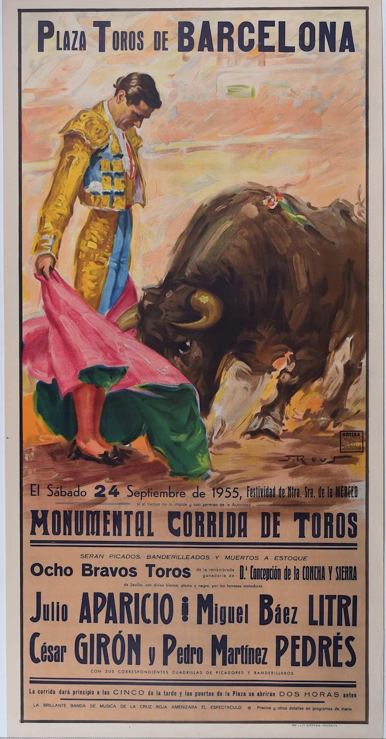 Print de Juan Reus  - Cartel Taurino- Barcelona 24 Septiembre 1955