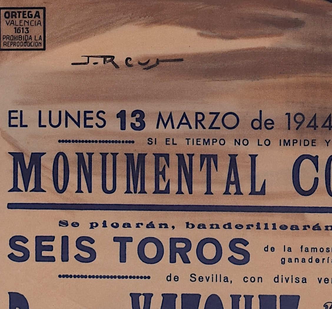 Bullfighting Poster - Castellón 13 March 1944 - Brown Print by Juan Reus 