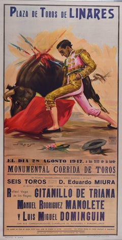 Bullfighting Poster, the Final Appearance of Manolete - Linares, 28 August 1947