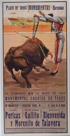 Bullfighting Poster with Antonio Benvenida- Barcelona 24 May 1942