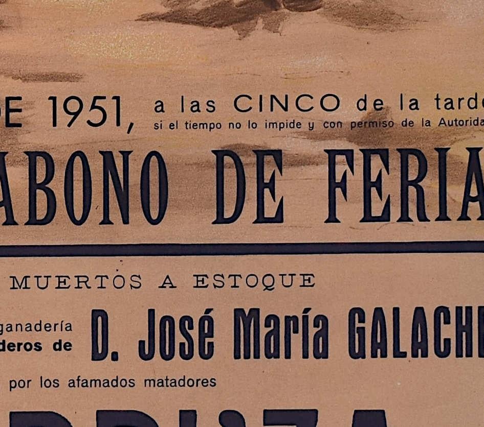 Bullfighting Poster with Carlos Arruza- Salamancar 12 September 1951 - Brown Print by Juan Reus 