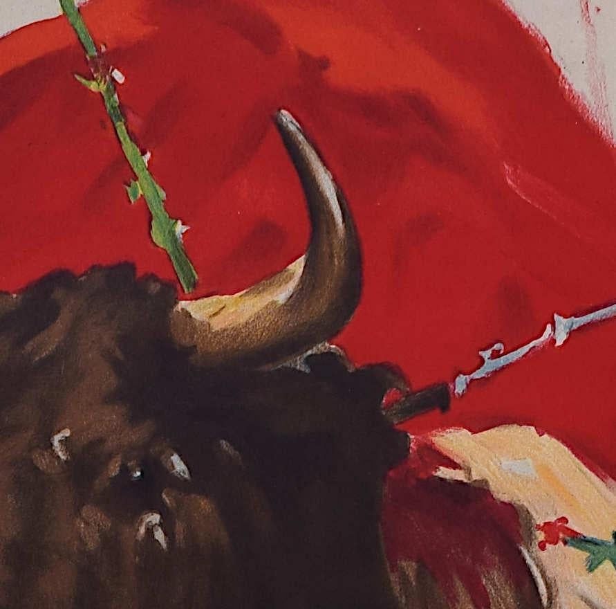 Juan Reus (1912-2003)
Original Vintage Bullfighting Poster
September 1951
107cm x 53cm

Juan Reus  was born in 1912 in Valencia, where he became a well-known painter, draftsman and, notably, graphic designer of bullfighting posters. Orphaned at