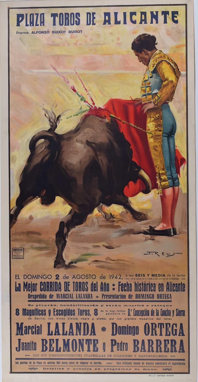 Print di Juan Reus  - Poster della corrida con Juanito Belmont - Alicante, 2 agosto 1942