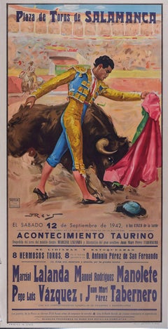 Bullfighting Poster with Manuel Rodriguez Manolete, Salamancar 12 September 1942