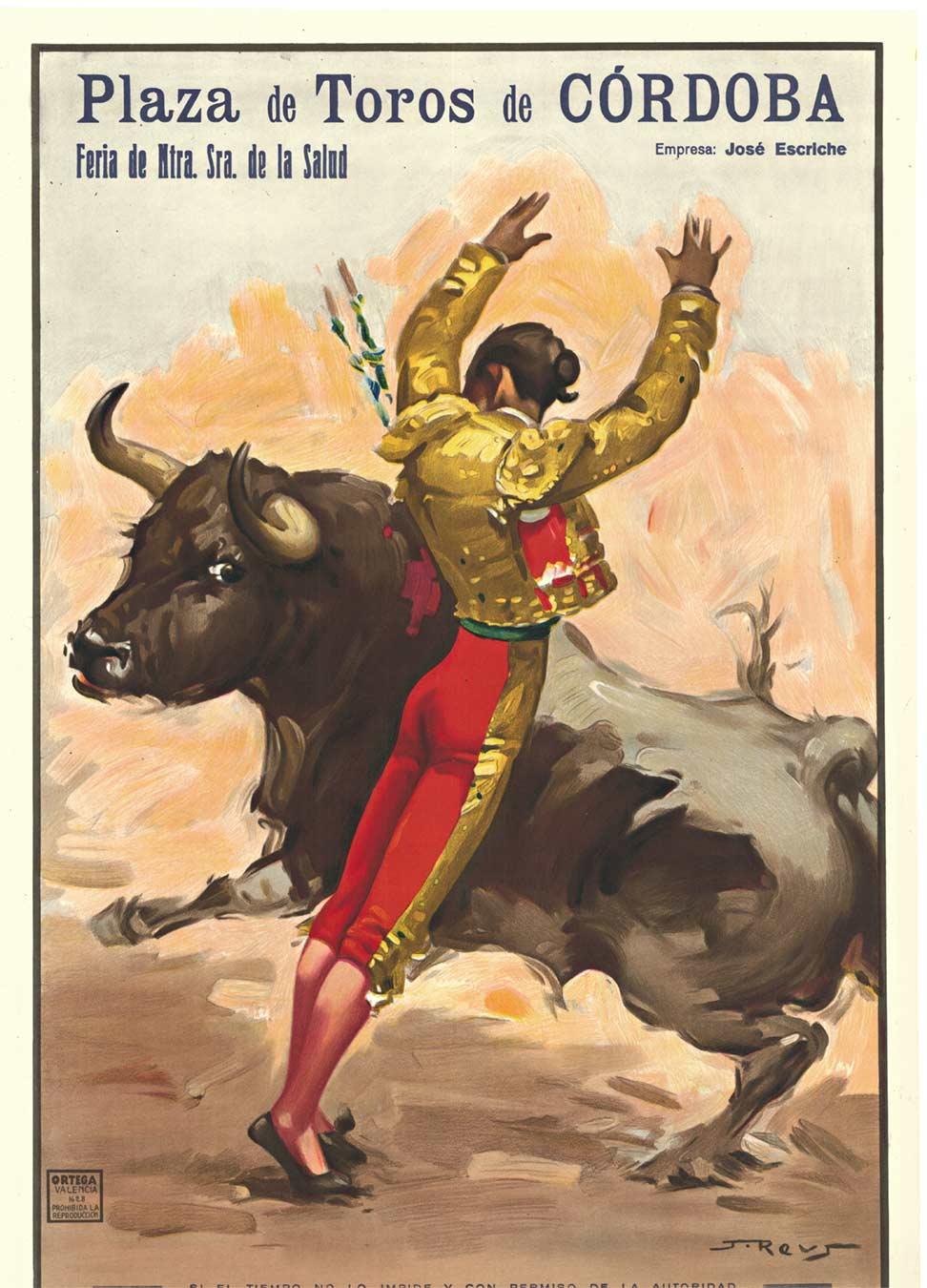 Original  Plaza de Toros de Cordoba 1941 vintage bull fighting poster - Print by Juan Reus