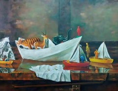 Paper Boat with Animals - Oil Paint by Juan Rodrigo Piedrahita Escobar - 2026