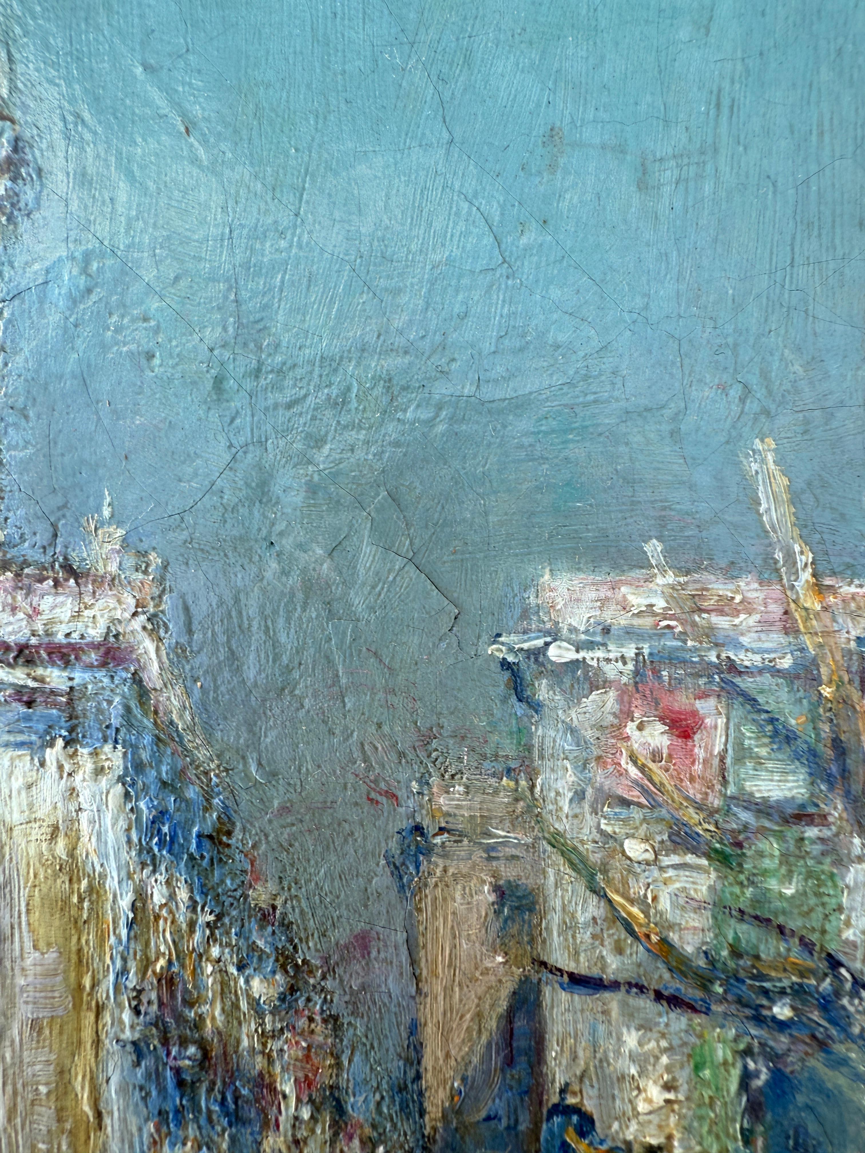 Barcelona y su gente óleo sobre lienzo pintura España paisaje urbano español en venta 1
