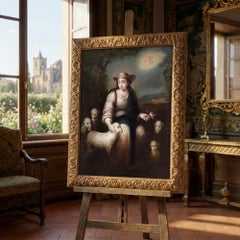 18th-Century Spanish Baroque Oil Painting, The Divine Shepherdess, Virgin Mary