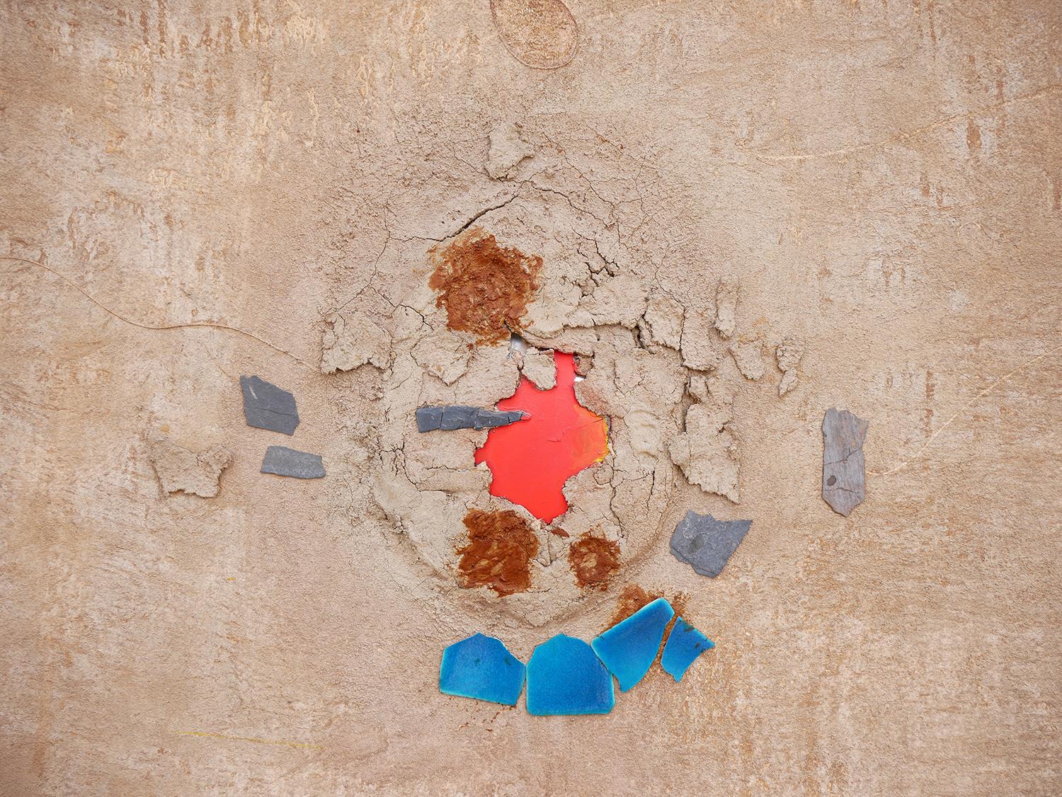 Modern Abstract Tan, Blue, & Orange Assemblage Construction Sculpture on Canvas 5