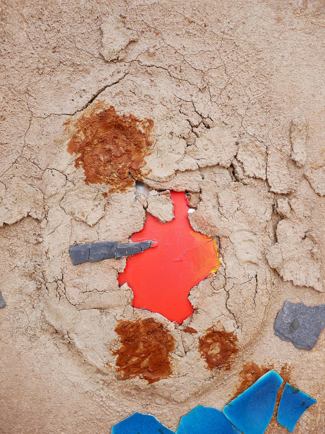 Modern Abstract Tan, Blue, & Orange Assemblage Construction Sculpture on Canvas 6