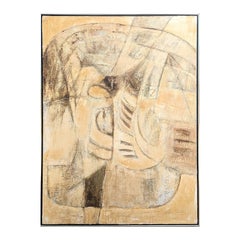 Pittura moderna espressiva geometrica astratta color crema e marrone