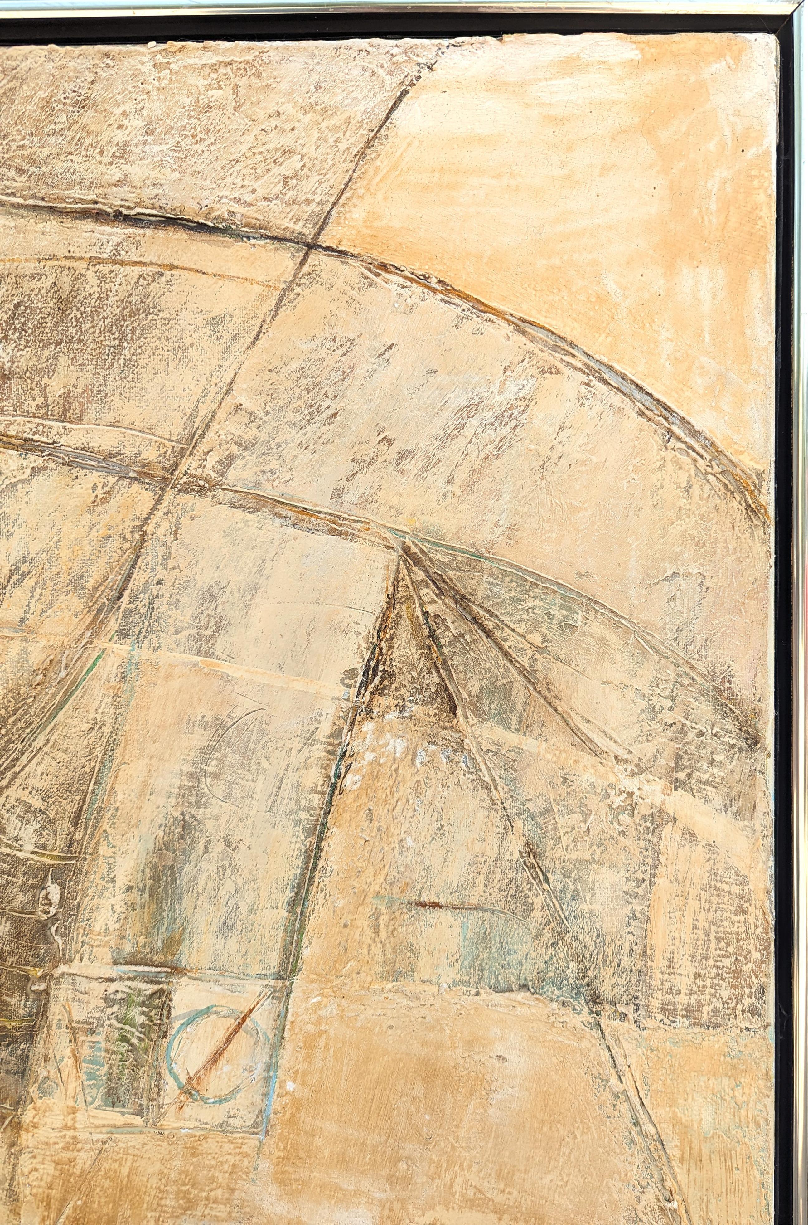 Modernes ausdrucksstarkes geometrisches abstraktes braun-cremefarbenes Gemälde im Angebot 1