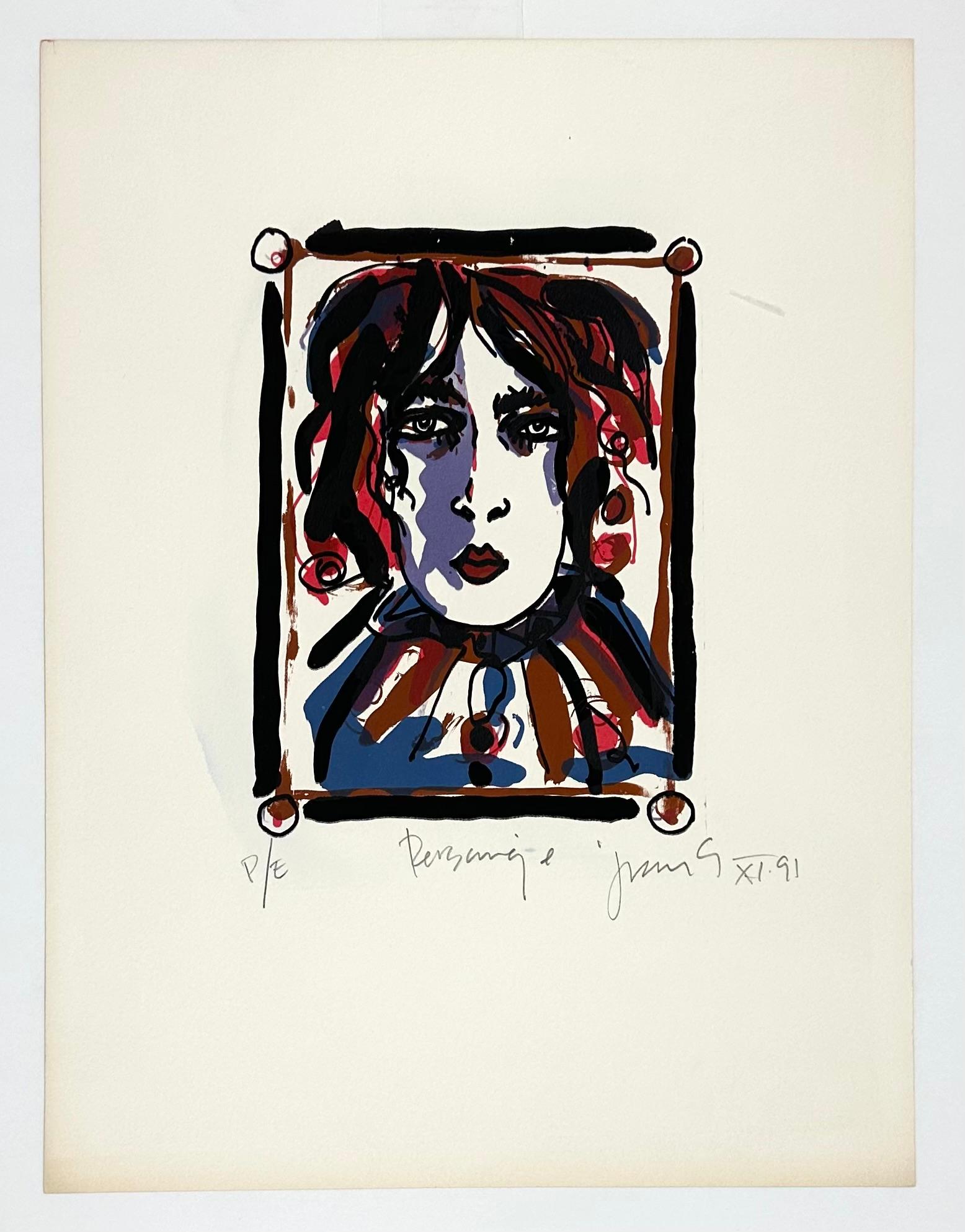 Juan Sebastián Barbera Portrait Print – Juan Sebastian Barbera, ¨Personaje¨, 1991, Siebdruck, 15,7x11,8 Zoll