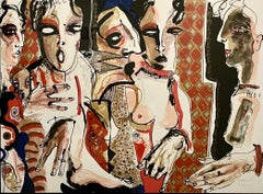 Large Mexican Figurative Expressionist Lithograph Women Juan Sebastian Barbera