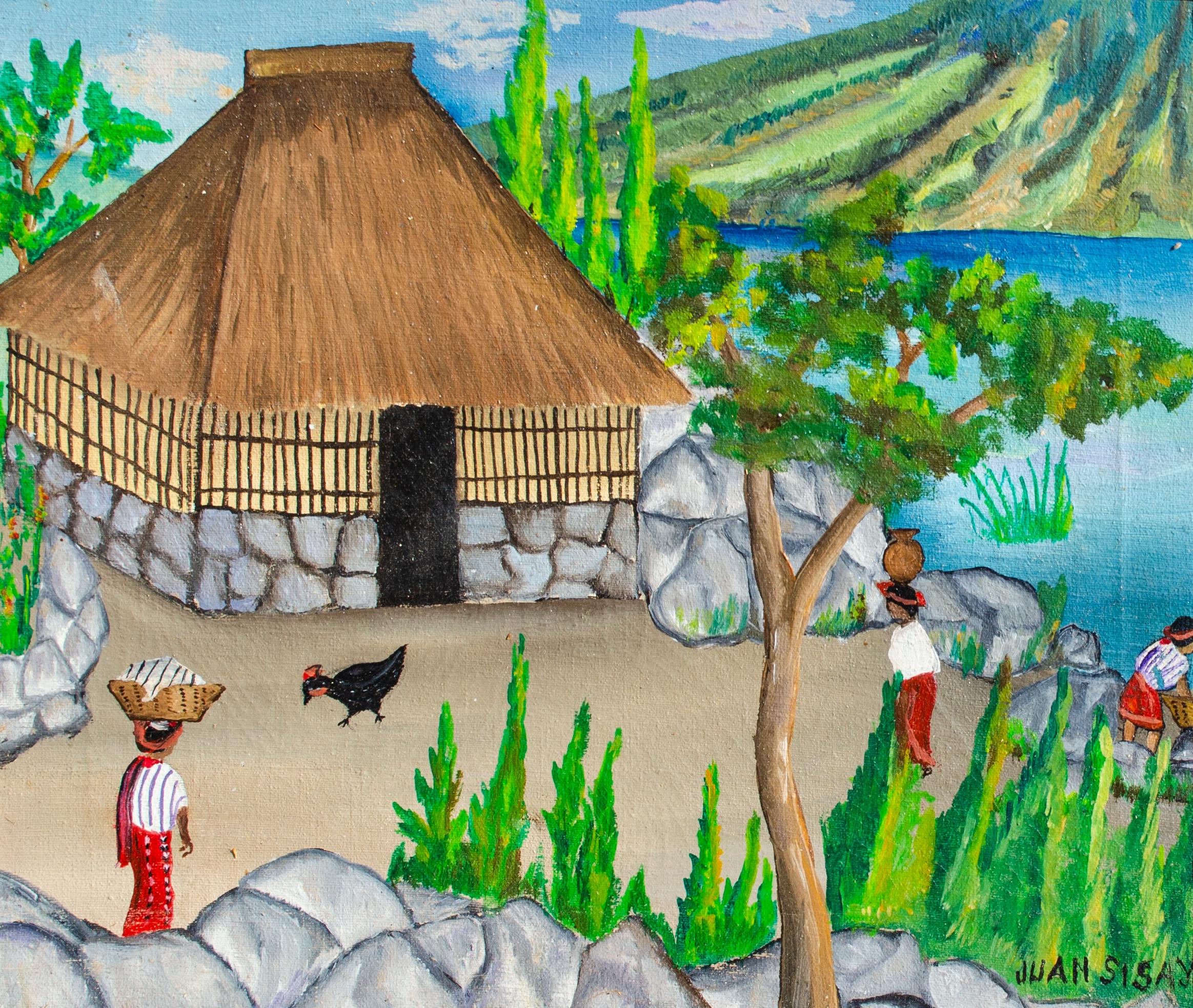 Peinture folklorique du Guatemala par Juan Sisay, signée en vente 1