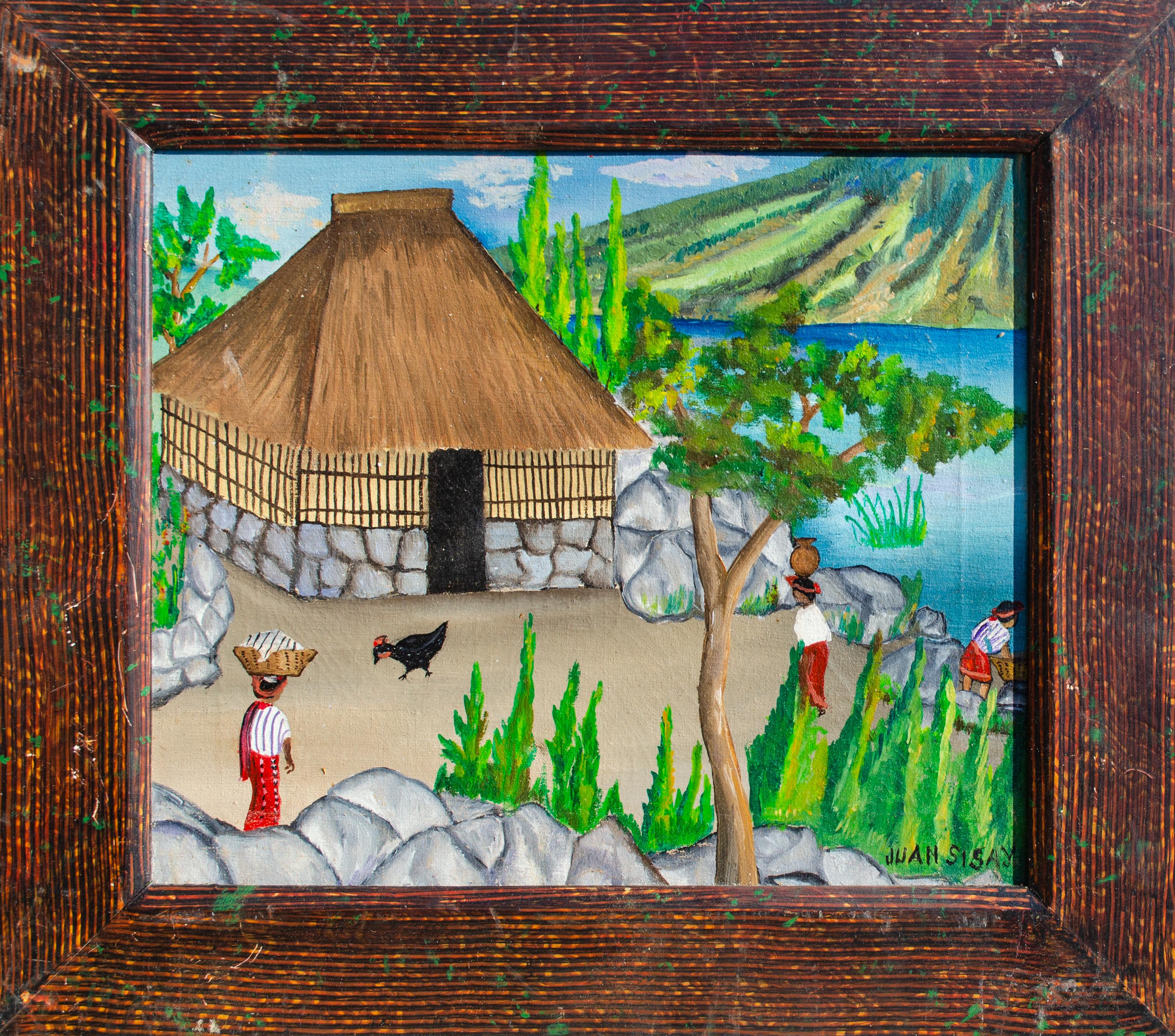 Juan Sisay (Guatémaltèque, 1921-1989)
Sans titre, c. 1950-1980
Huile sur toile avec cadre décoré
10 x 12 in.
Encadré : 13 3/8 x 15 1/2 in.
Signé en bas à droite : Juan Sisay

Juan Sisay est reconnu comme le premier peintre guatémaltèque du XXe