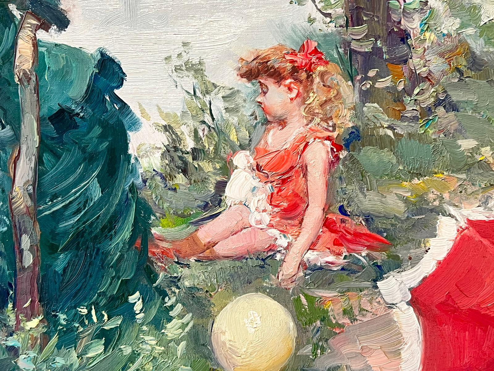 Madre e figlia sul lago Pittura a olio impressionista su tela con cornice - Painting Impressionismo di Juan Soler