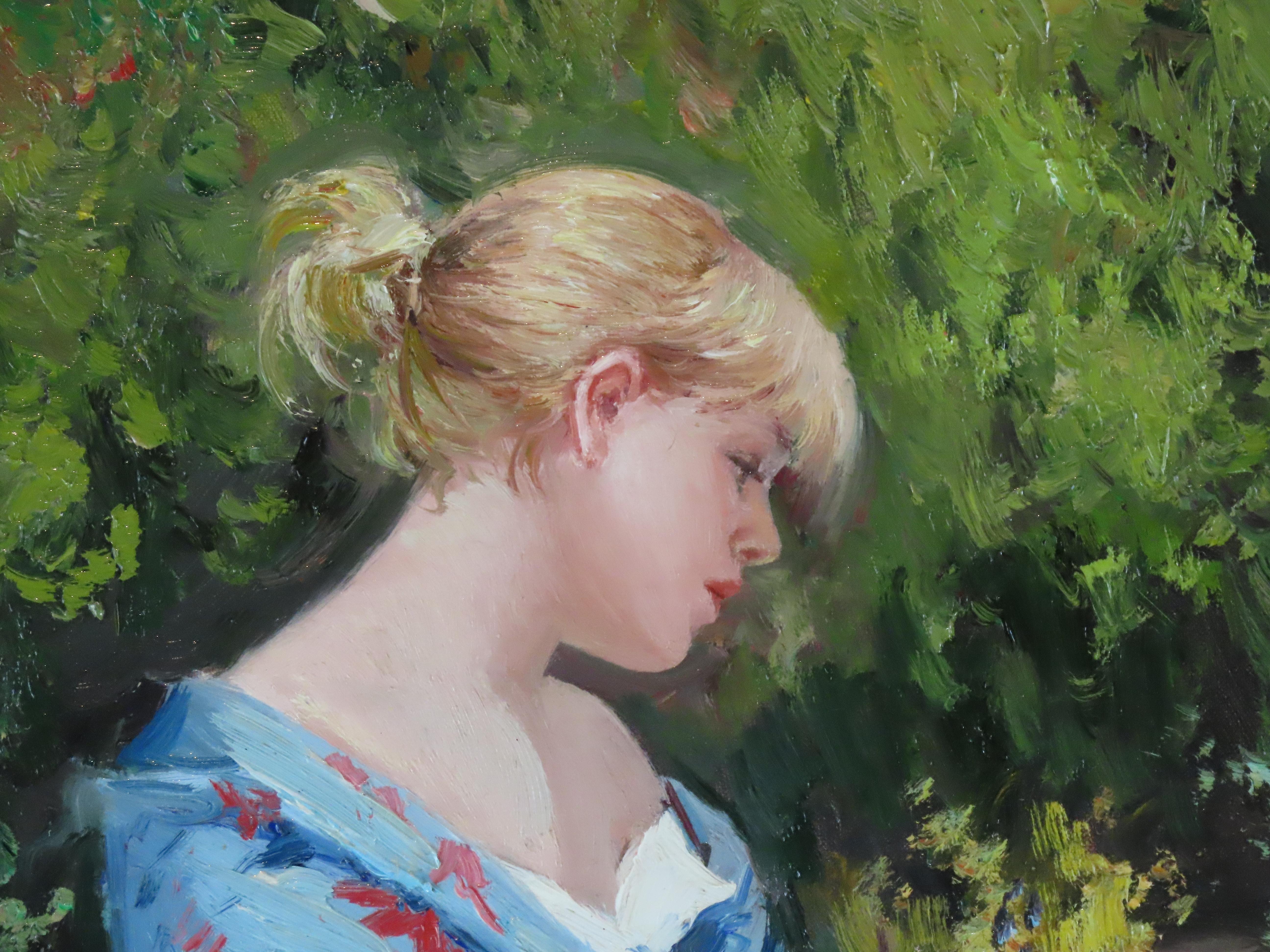Original Ölgemälde auf Leinwand von Juan Soler, „Eine Pariser Schönheit“, signiert (Grau), Figurative Painting, von Juan Soler 