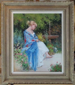 Óleo sobre lienzo original de Juan Soler, "Una belleza parisina" Firmado