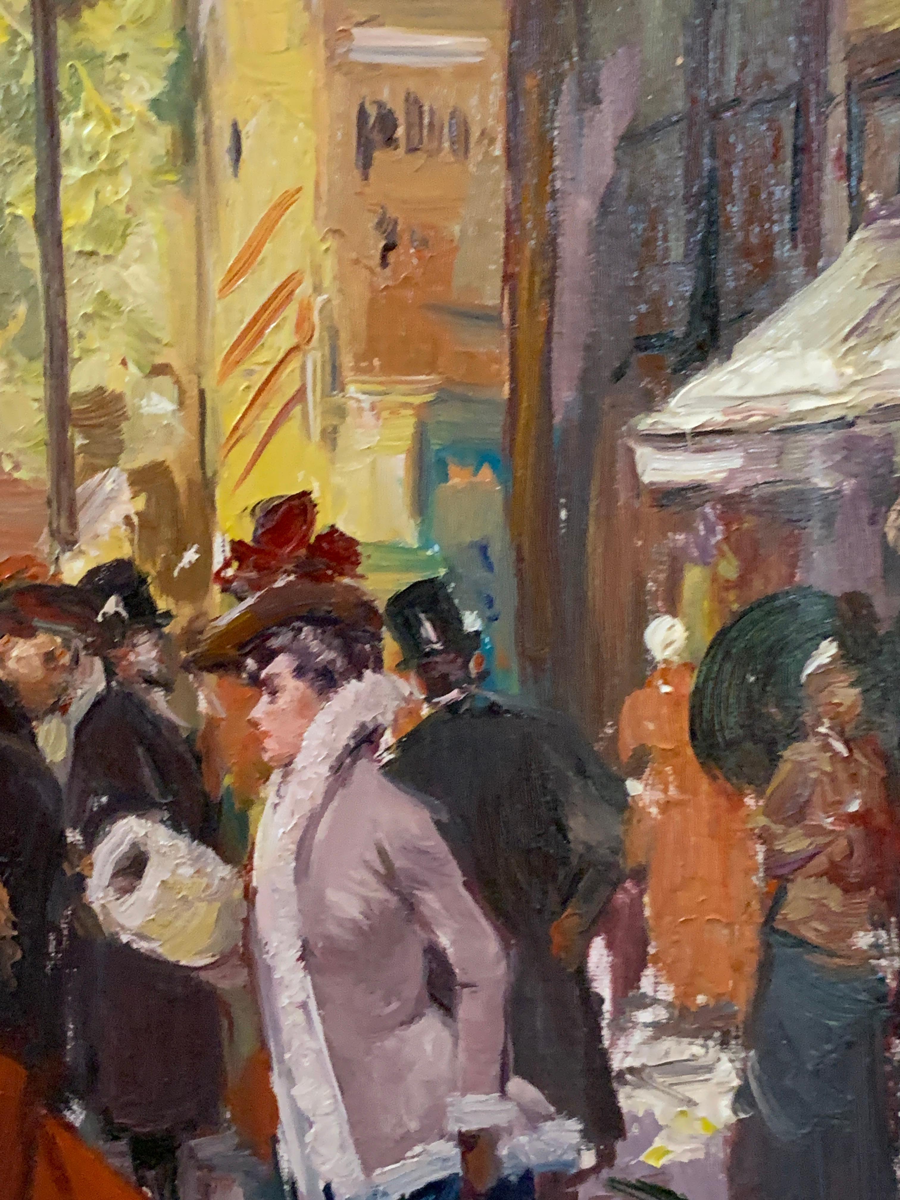 Stile ottocentesco, veduta di persone eleganti nelle strade parigine, Francia - Painting Impressionismo di Juan Soler