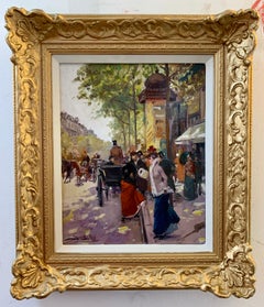 Vintage 19th century style, view of elegant people in the Parisian streets, France