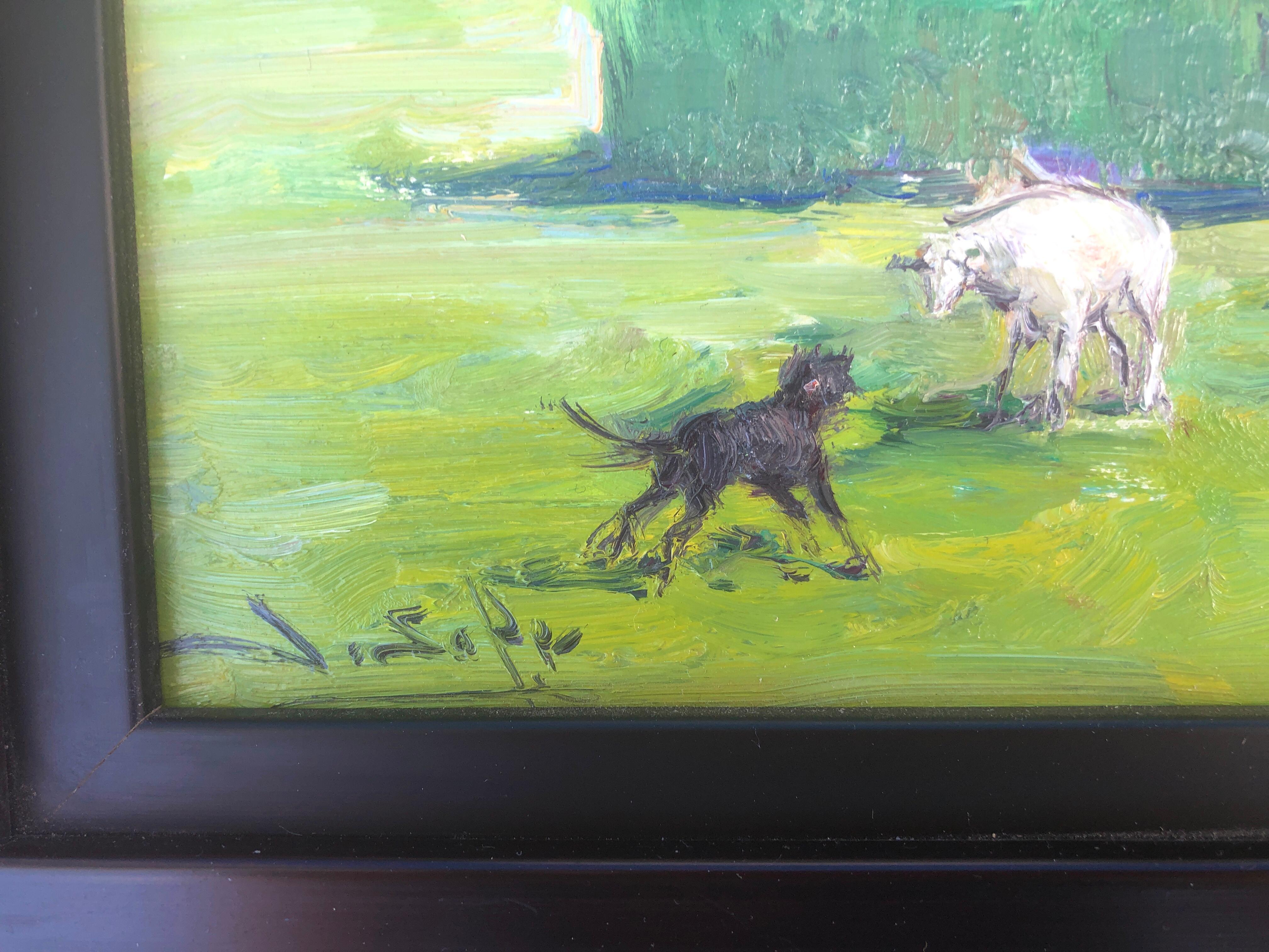 herding oil on board painting - Post-Impressionist Painting by Juan Soler