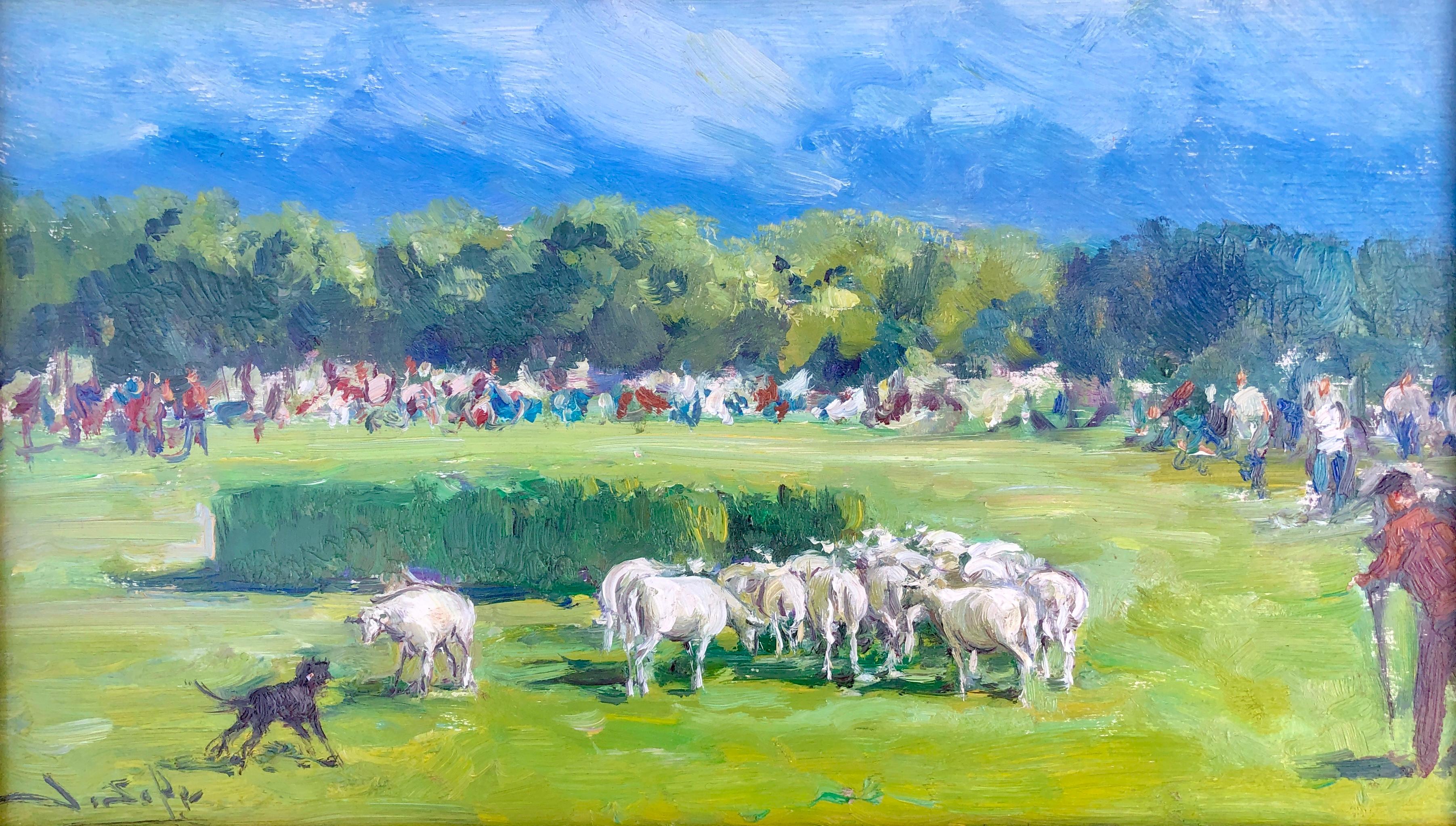 Juan Soler Landscape Painting - herding oil on board painting