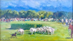 peinture à l'huile sur carton d'un troupeau