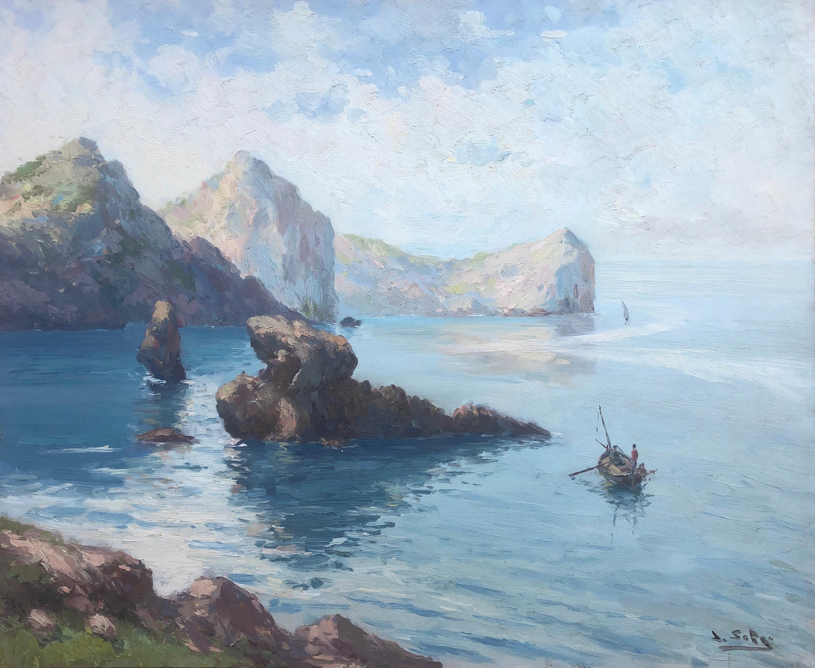Landscape Painting di Juan Soler - Paesaggio marino mediterraneo dipinto ad olio su tela