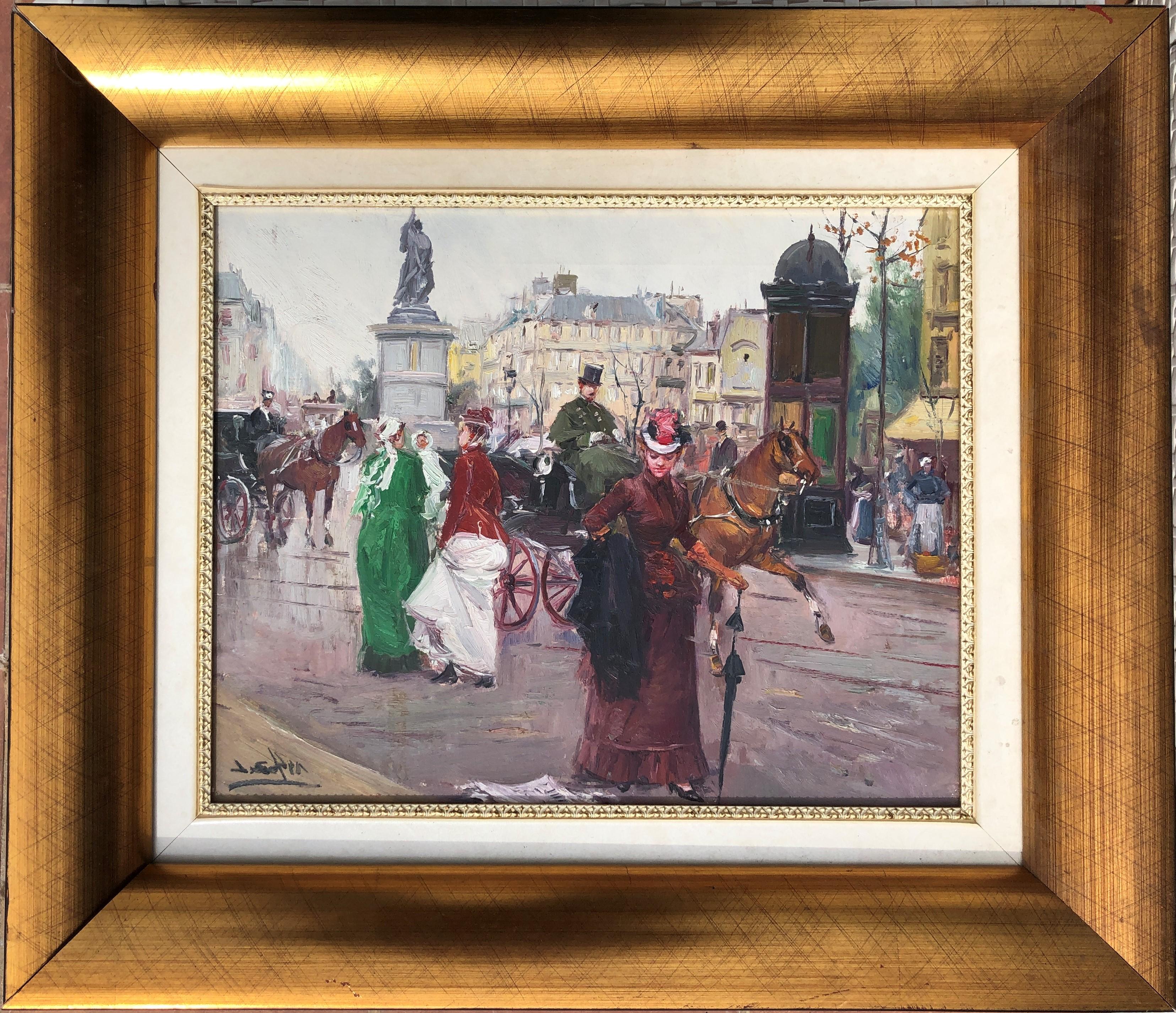 Paris scene oil on canvas painting - Painting by Juan Soler
