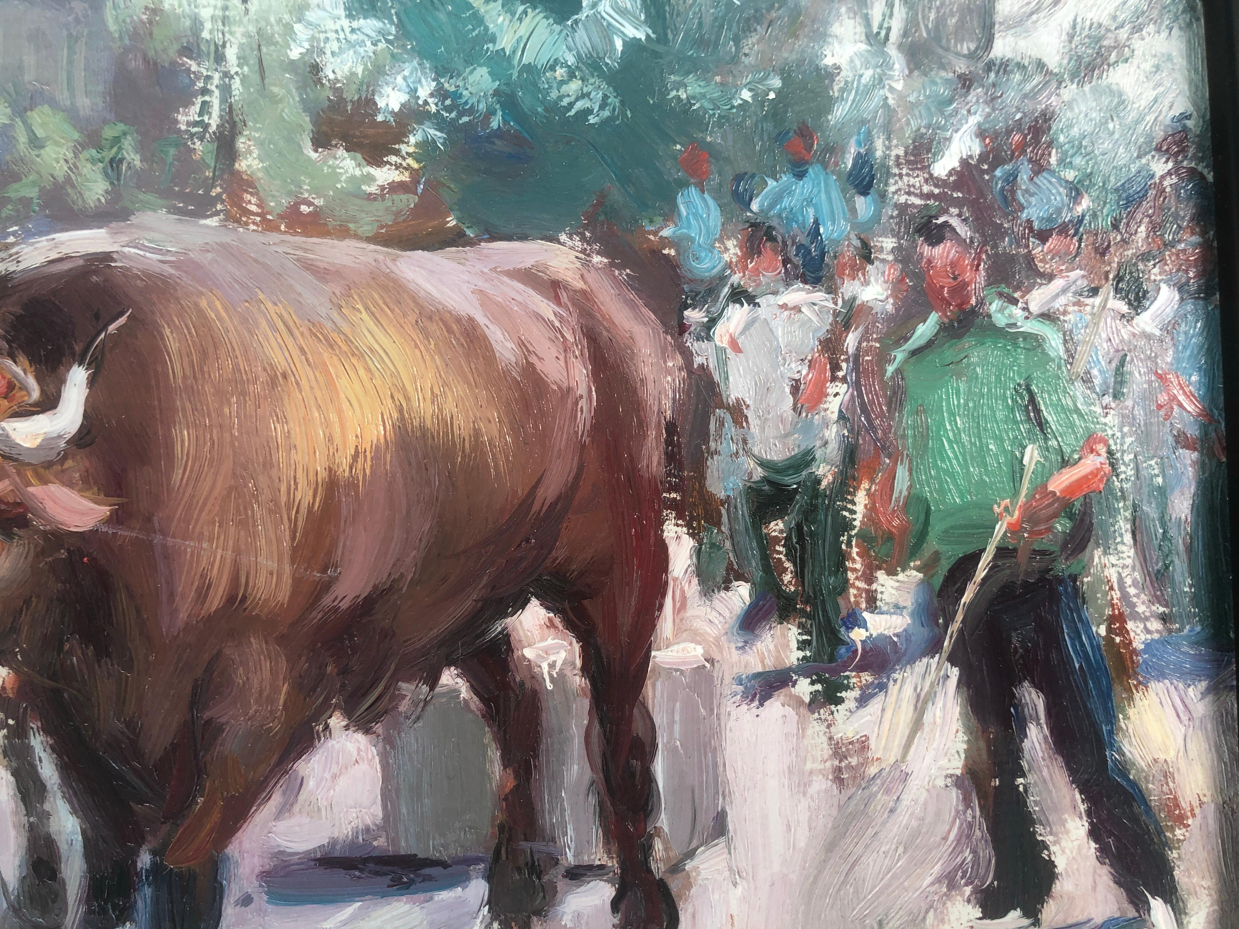 plowing with oxen oil on board painting Spain For Sale 3