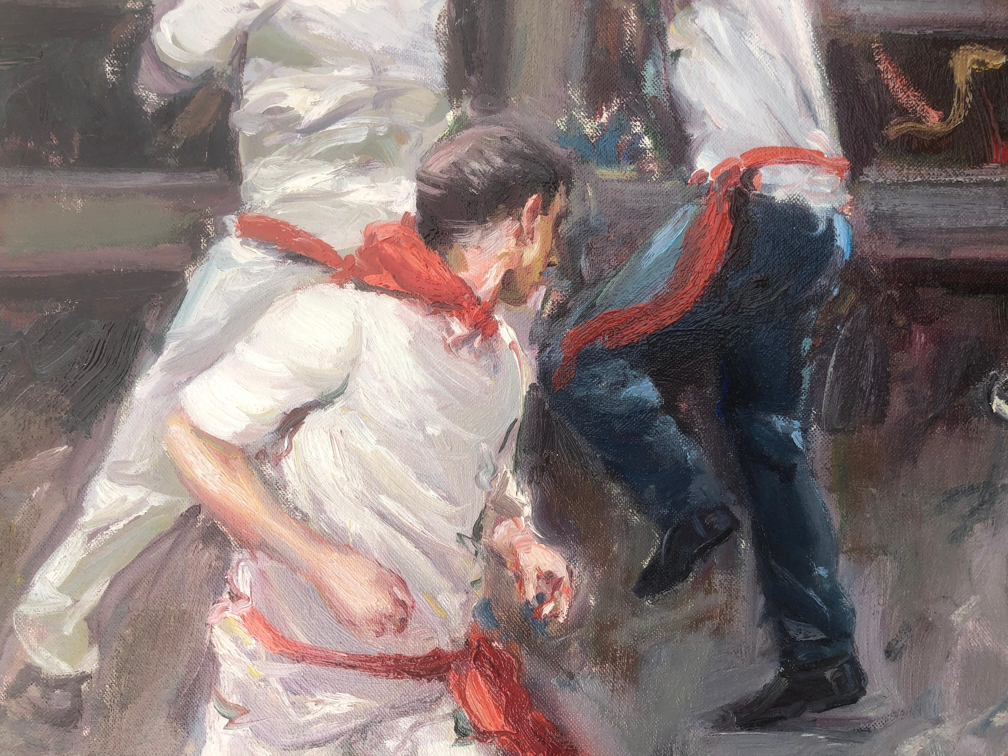 San Fermin Pamplona Spagna dipinto ad olio su tela - Figurative Painting Grigio di Juan Soler