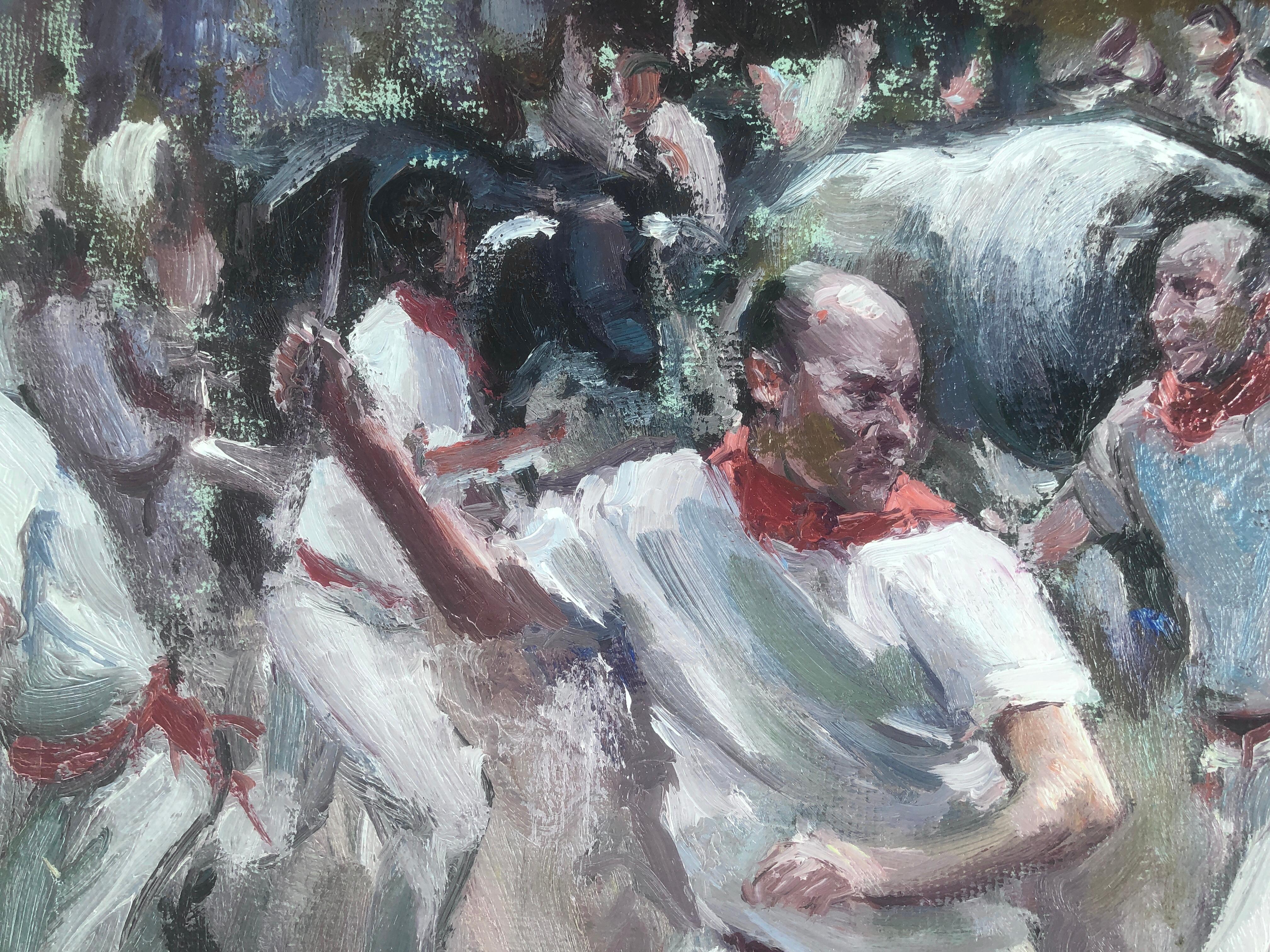 San Fermin Pamplona Spagna pittura olio su tavola 1