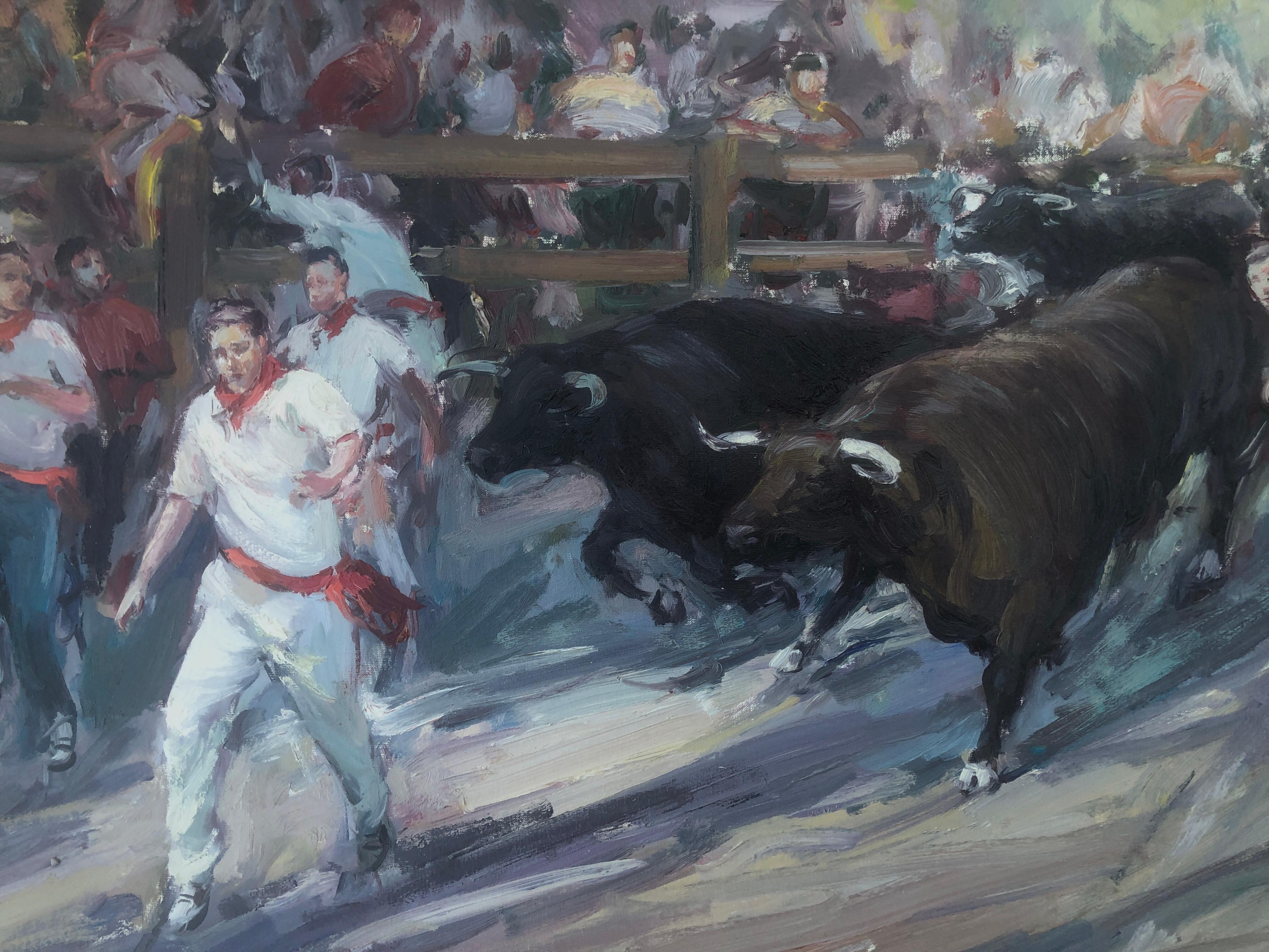 San Fermin Pamplona Spain oil on canvas painting For Sale 2