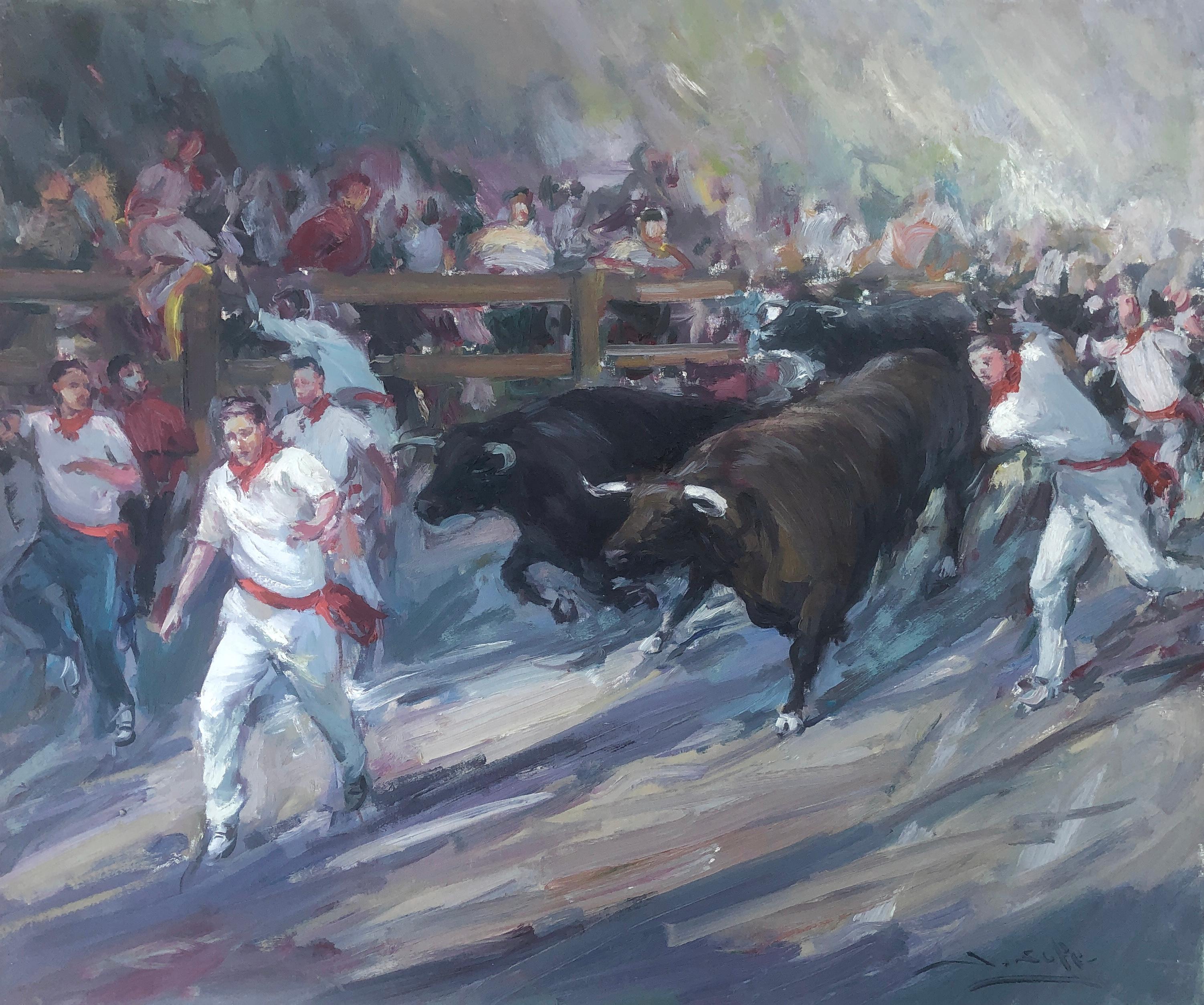 San Fermin Pamplona Spain oil on canvas painting