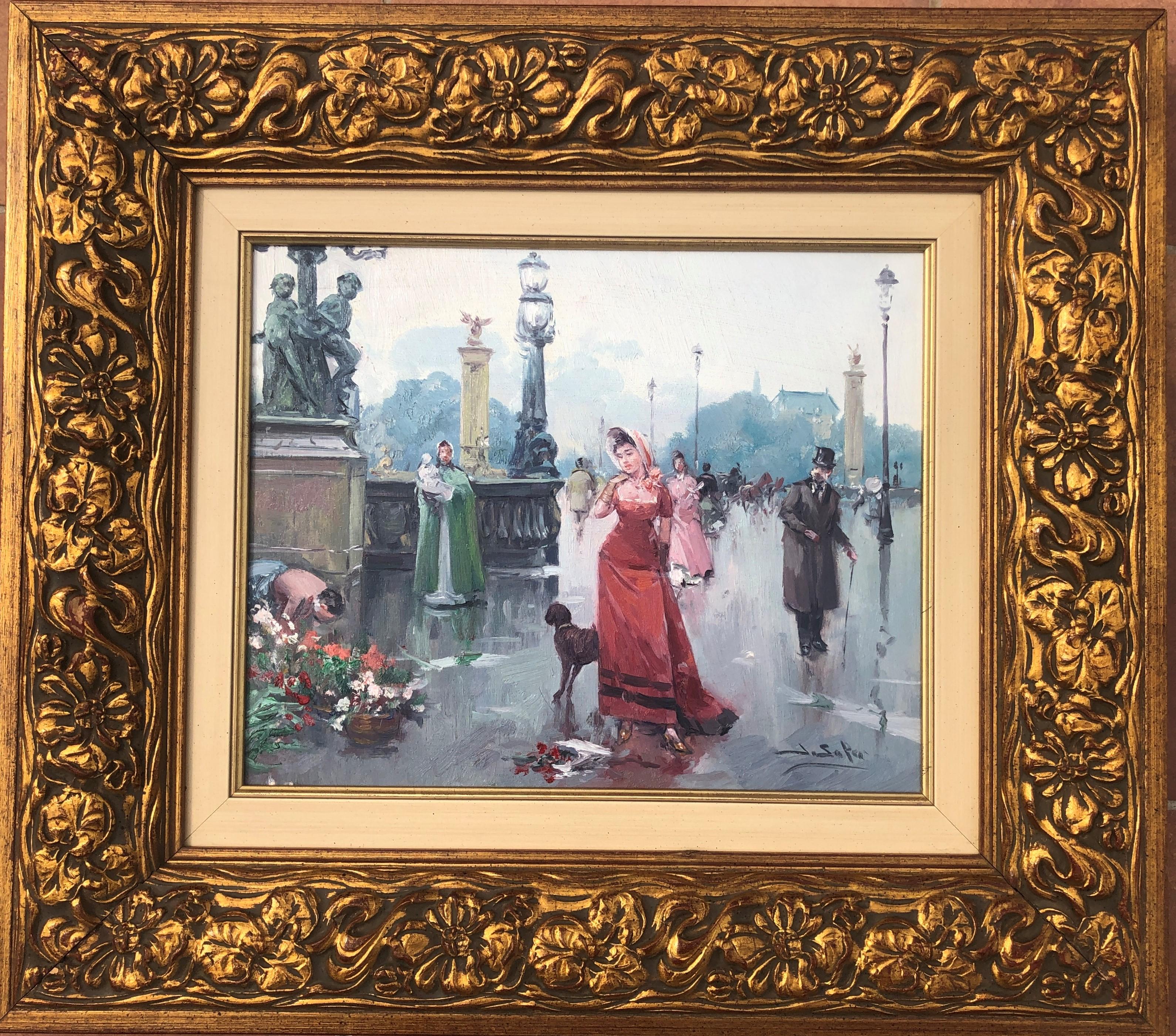 View of modernist Paris oil on canvas painting - Painting by Juan Soler